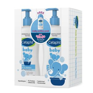 Cetaphil BABY Gentle Wash & Shampoo 400ml [Gentle & Hypoallergenic] With Glycerin and Panthenol Twin Pack + Free Daily Lotion Sample