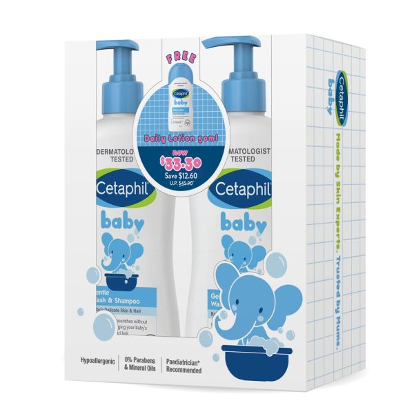Cetaphil BABY Gentle Wash & Shampoo 400ml [Gentle & Hypoallergenic] With Glycerin and Panthenol Twin Pack + Free Daily Lotion Sample